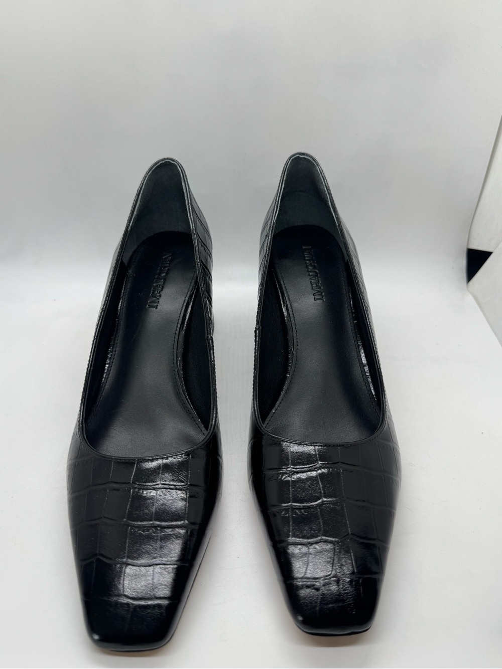 J.McLaughlin Black Croc Embossed Square Toe  Block Heels Pumps Shoe Size 8 - Picture 4 of 14